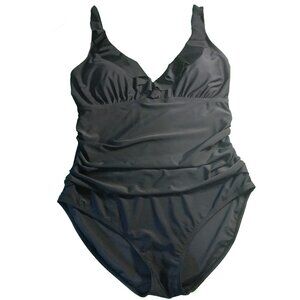 Classic Black One Piece Tummy Control Ruched Swimsuit Size XXL